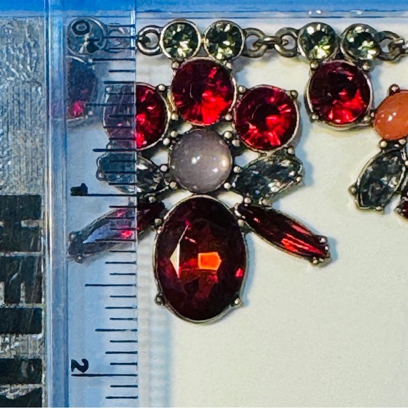 Rhinestone Dressy Statement Necklace 18” Red and Multi Color Stones - Picture 7 of 9
